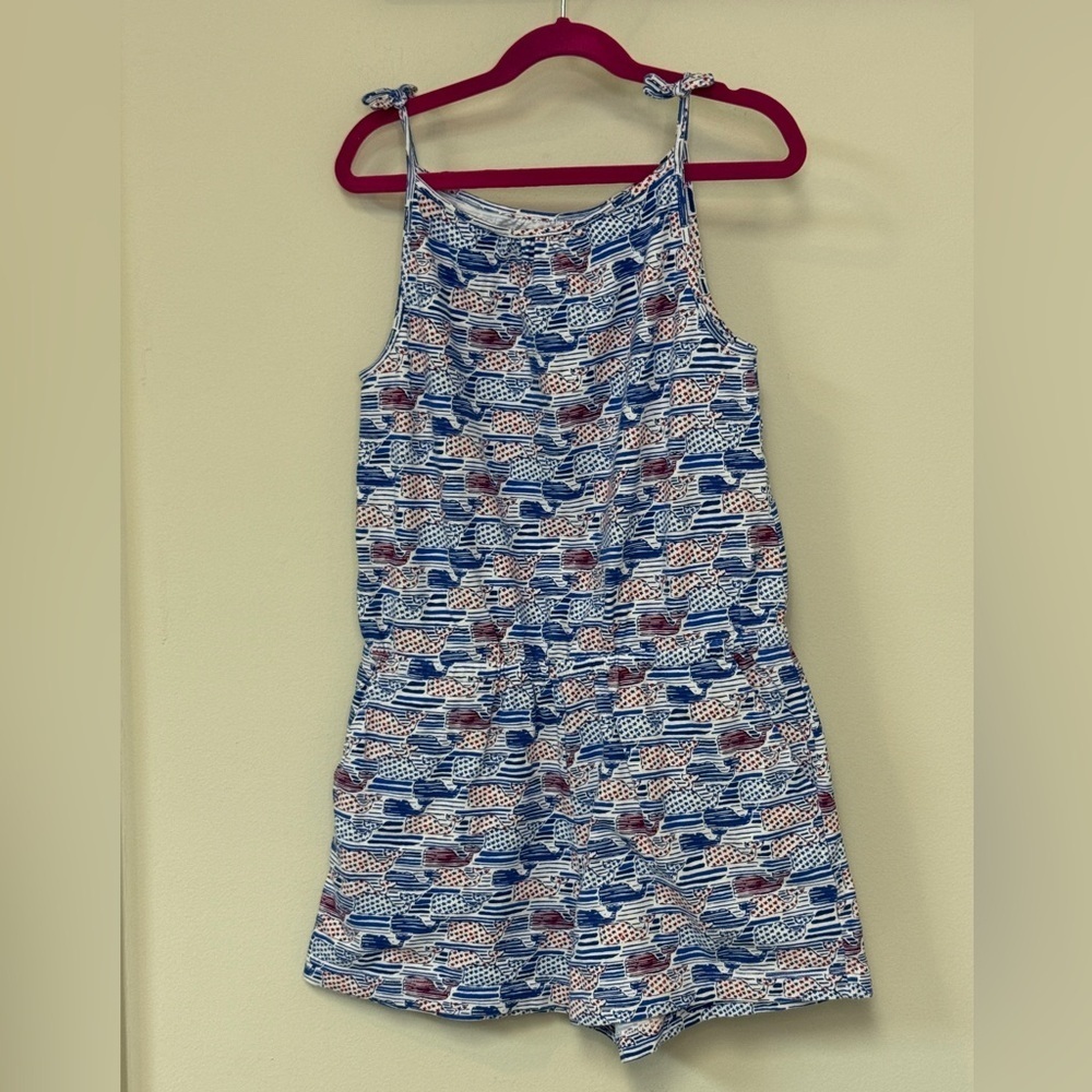 Vineyard Vines: Girls Stars & Stripes Whale Knit Romper, Size L (14)